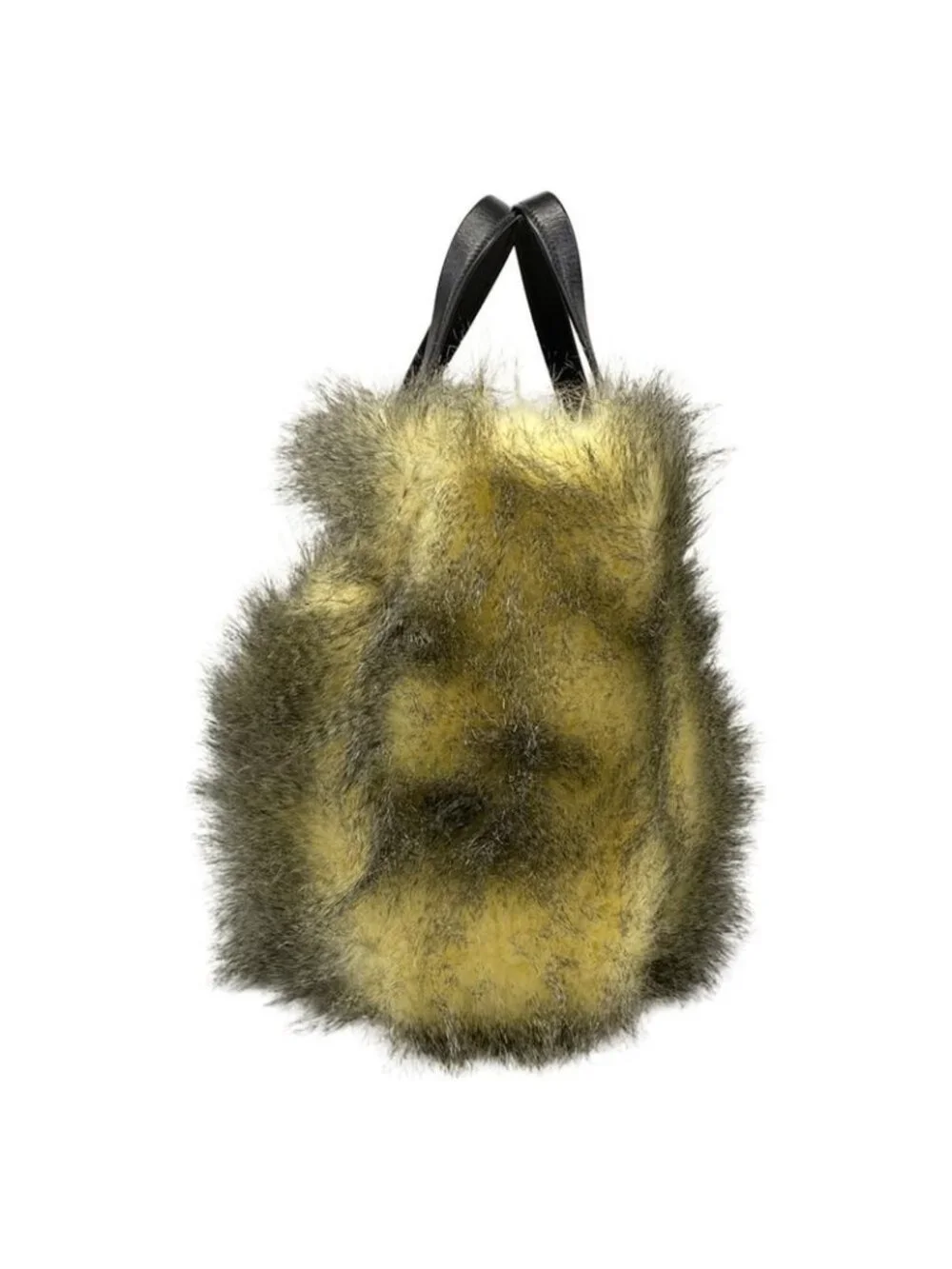 ★SOLD★ Prada Tote Ivory Black Leather Faux Fur X - Picture 4 of 15